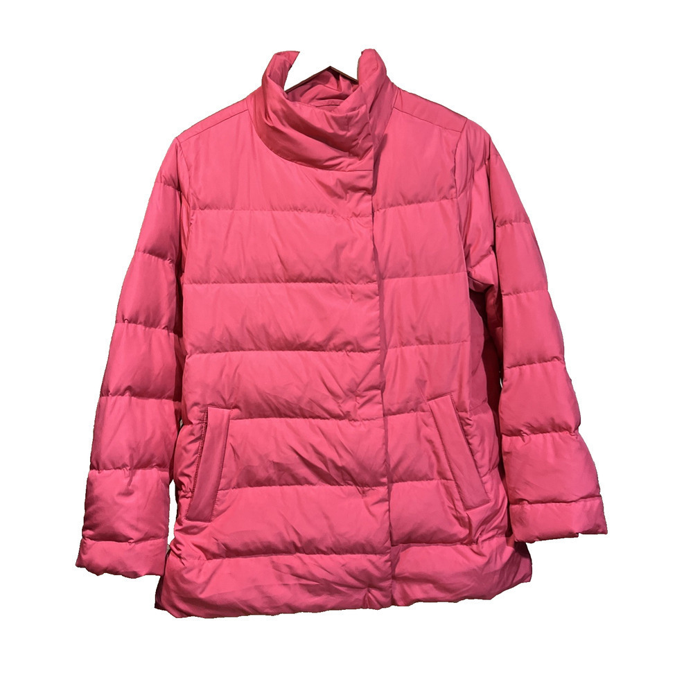 J Jill Quilted Down Puffer Jacket Snap Button Up Red Womens Size Medium Outdoor